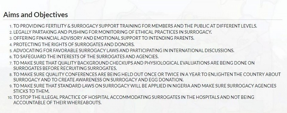 OBJECTIVEs OF THE ASSOCIATION OF SURROGACY AGENCIES IN NIGERIA (ASAN )