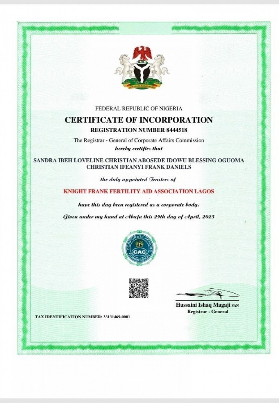 ASAN's / KFFAAL C.A.C CERTIFICATION