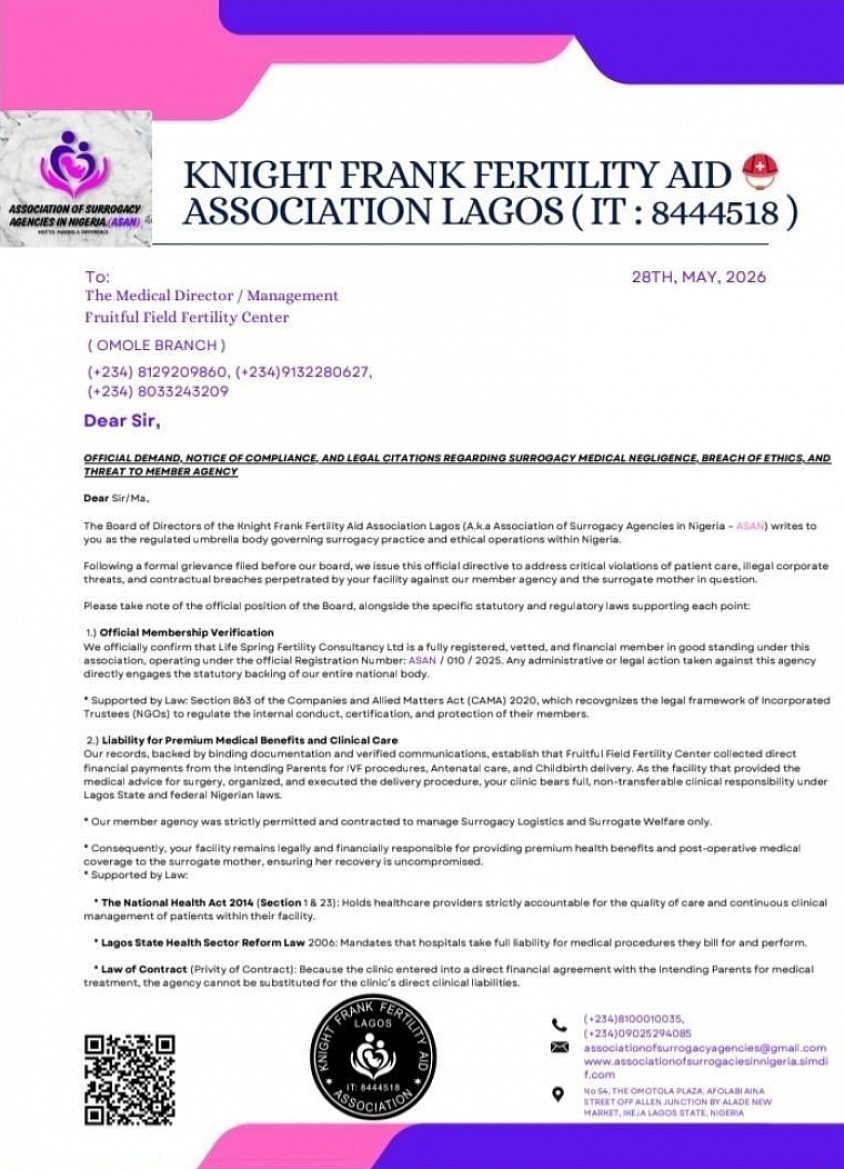 KFFAAL / ASAN CASE / WON In Favour  Of KFFAAL Registered Surrogacy Agency Solved